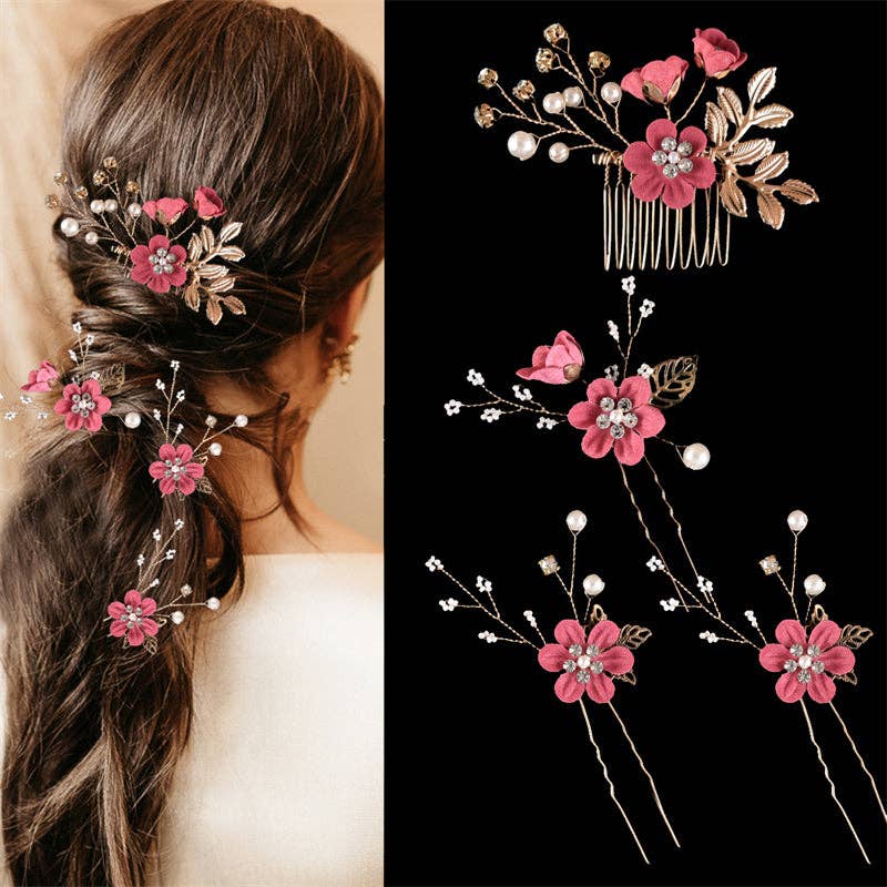 Pearl Flower Bridal Wedding Comb Hairpin in Solid Copper