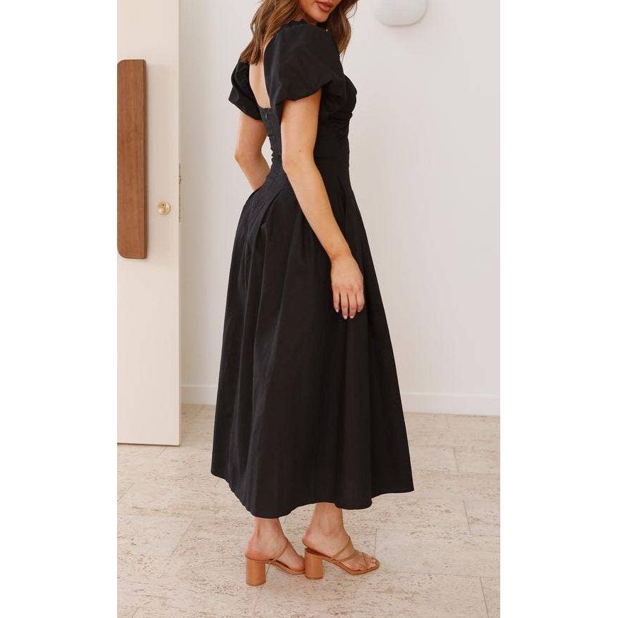 Twist-Front Puff Sleeve Maxi Dress