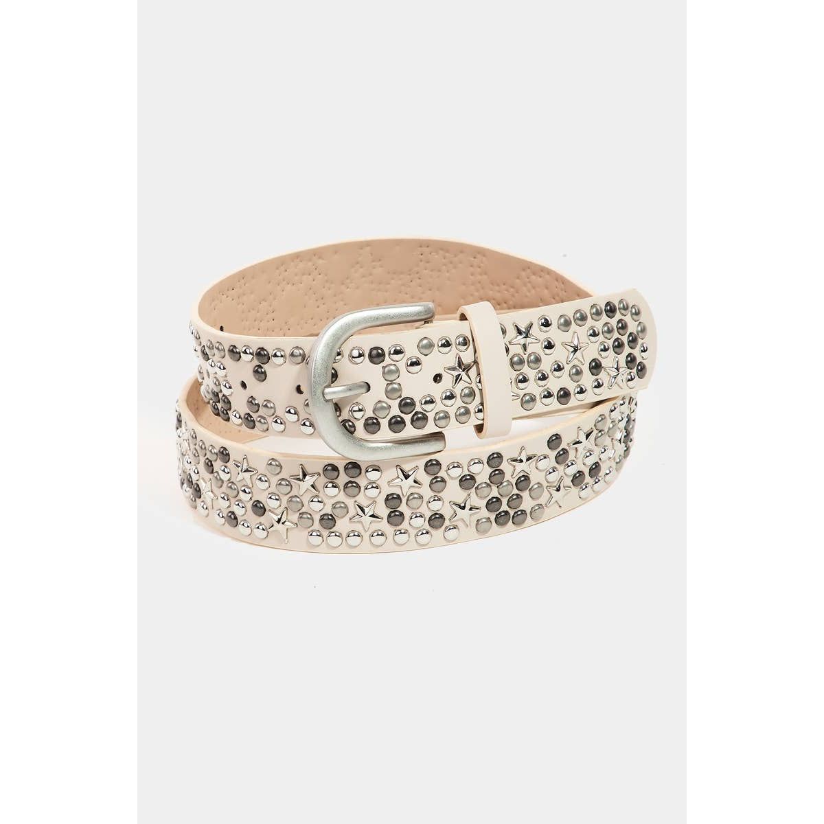 Metallic Stars And Stud Vegan Leather Belt