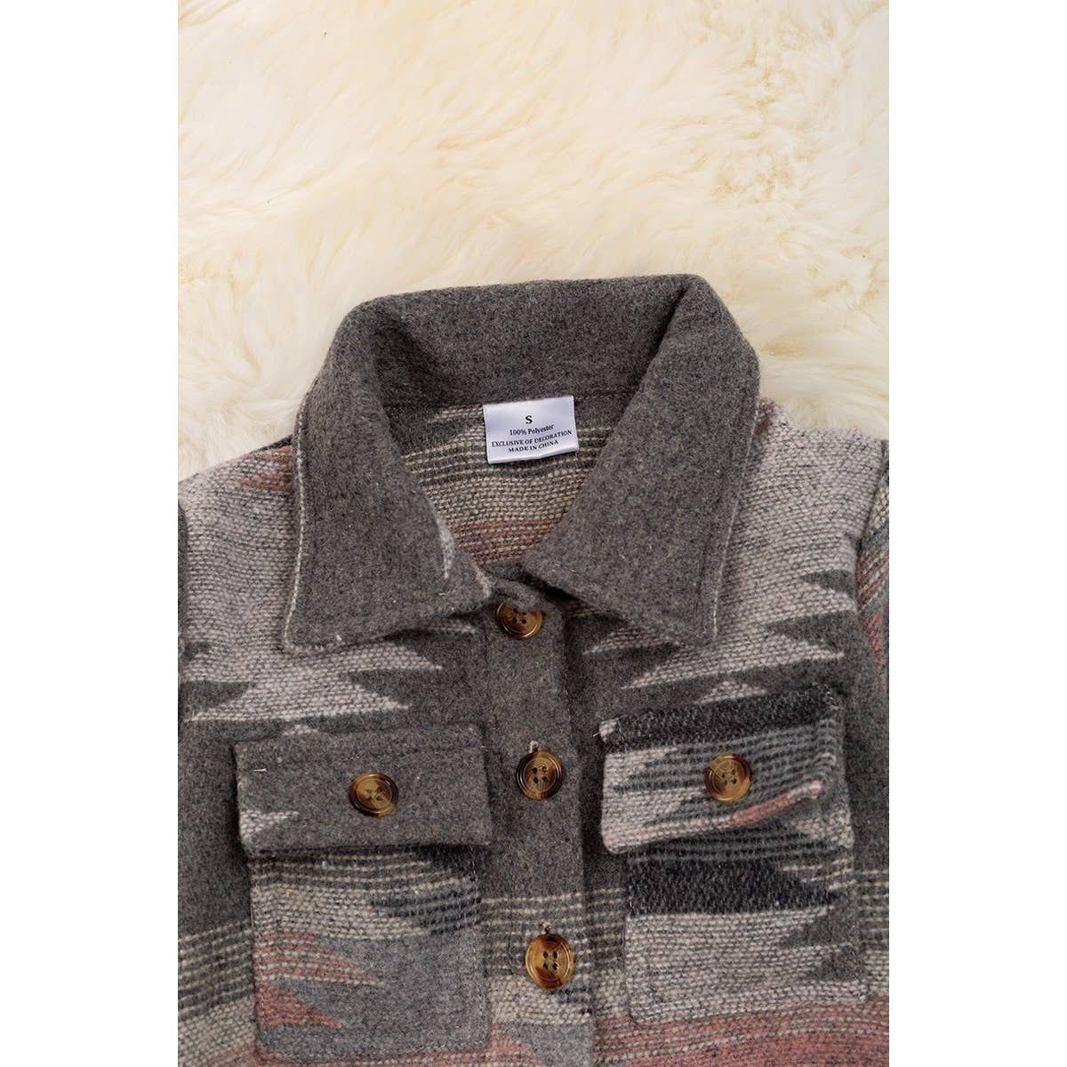 GIRLS PINK & GRAY AZTEC PRINTED SHACKET JEANNE