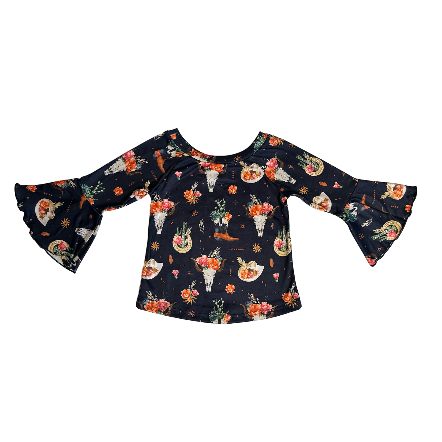 Shea Baby - Black Floral Skull Bell LS Shirt