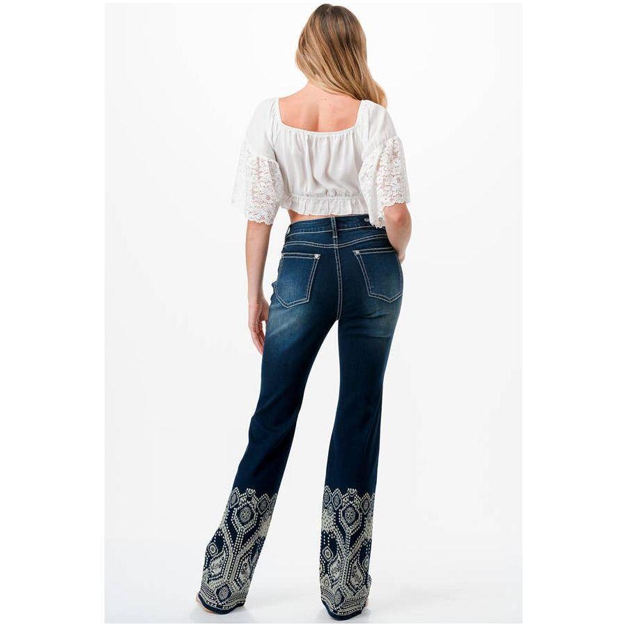 * Grace In LA Aztec Motif 3D Print High Waist Boot Cut 34" HB61799
