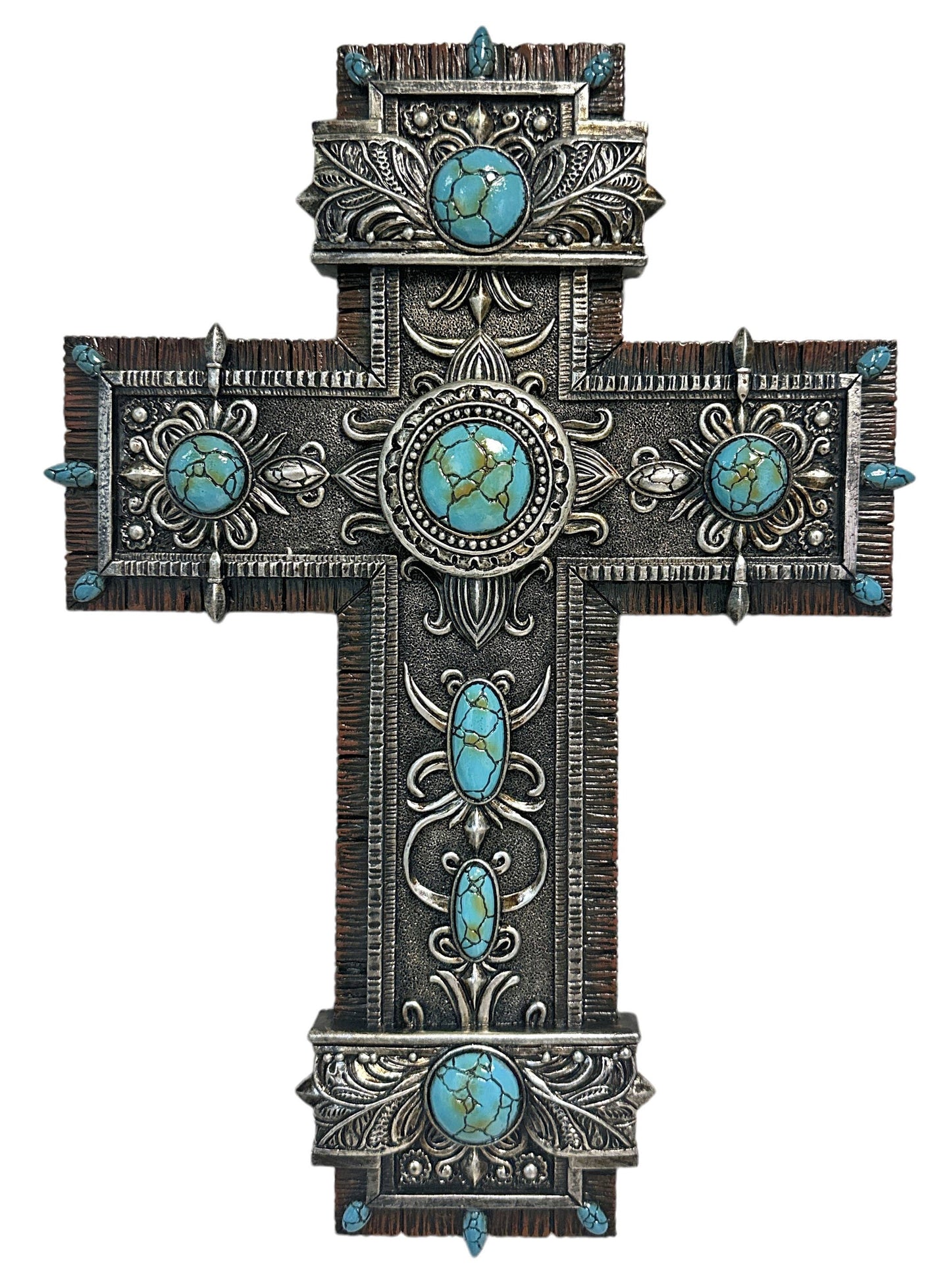 Antique Frame Cross & Turquoise Round Dot Stones Wall Cross