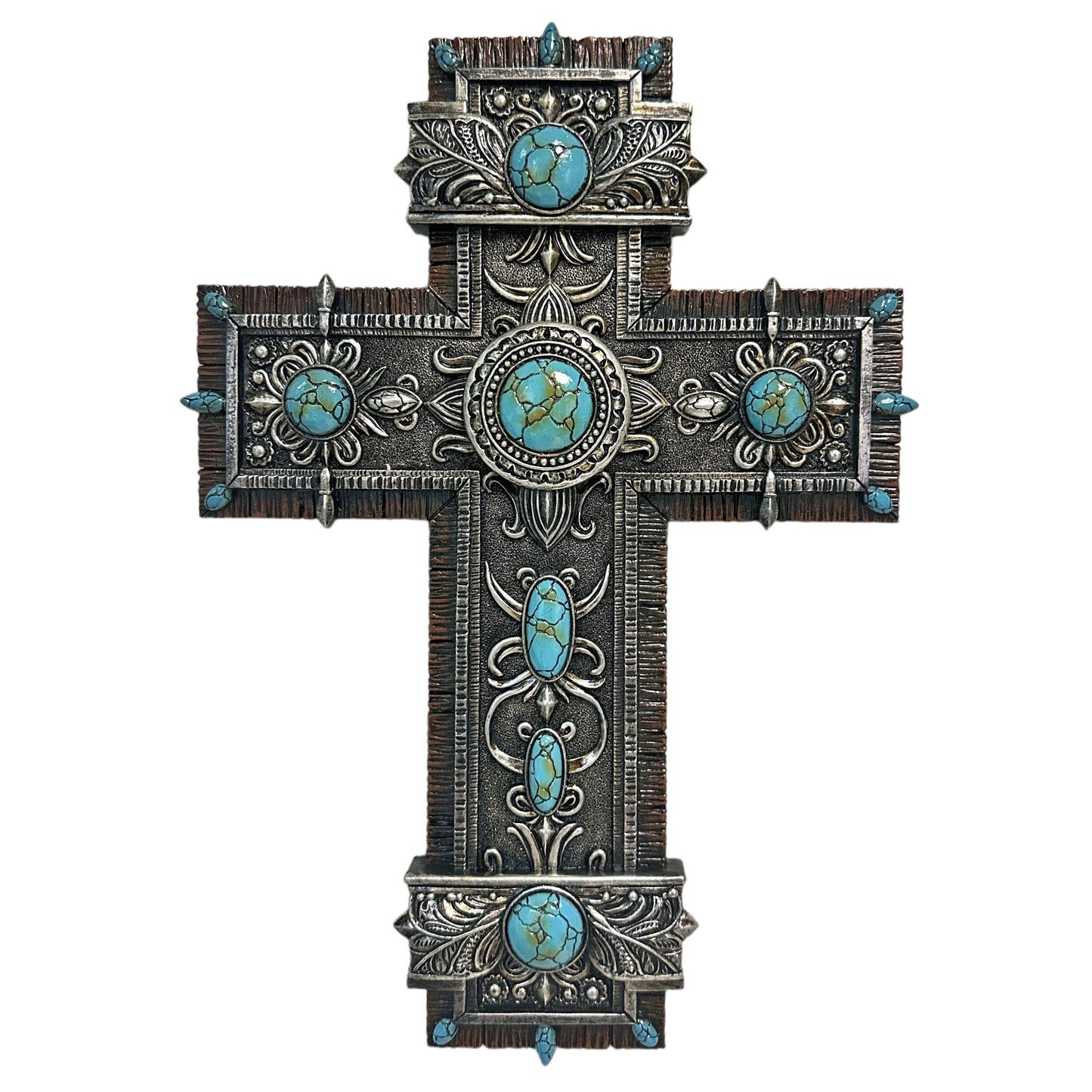 Antique Frame Cross & Turquoise Round Dot Stones Wall Cross