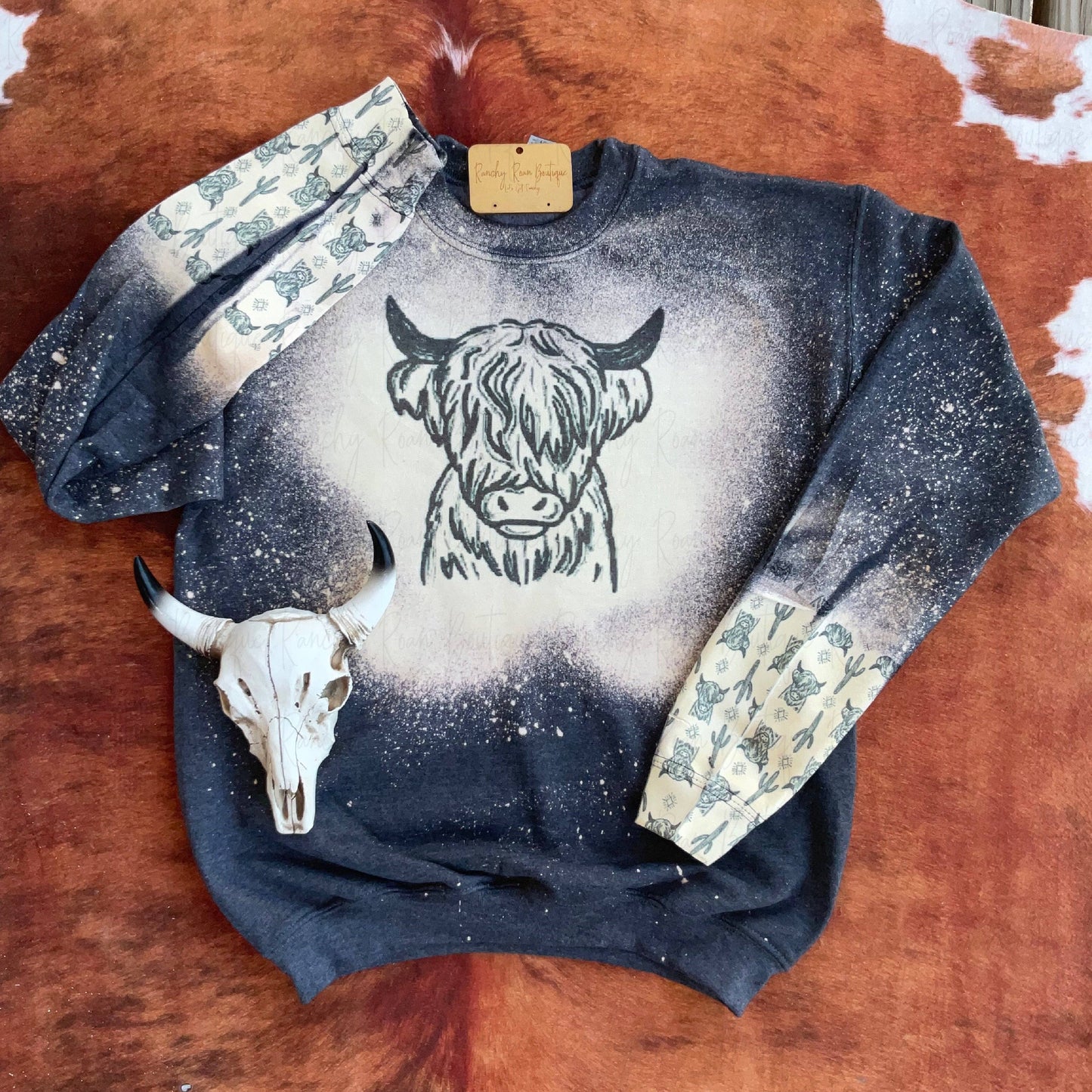 Boho Highland Cowboy Distressed Youth Western Sweatshirt