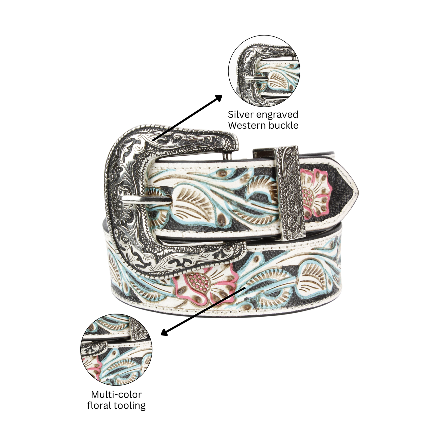 Cowgirl Floral Tooled Western Leather Belt ABB 38 1012