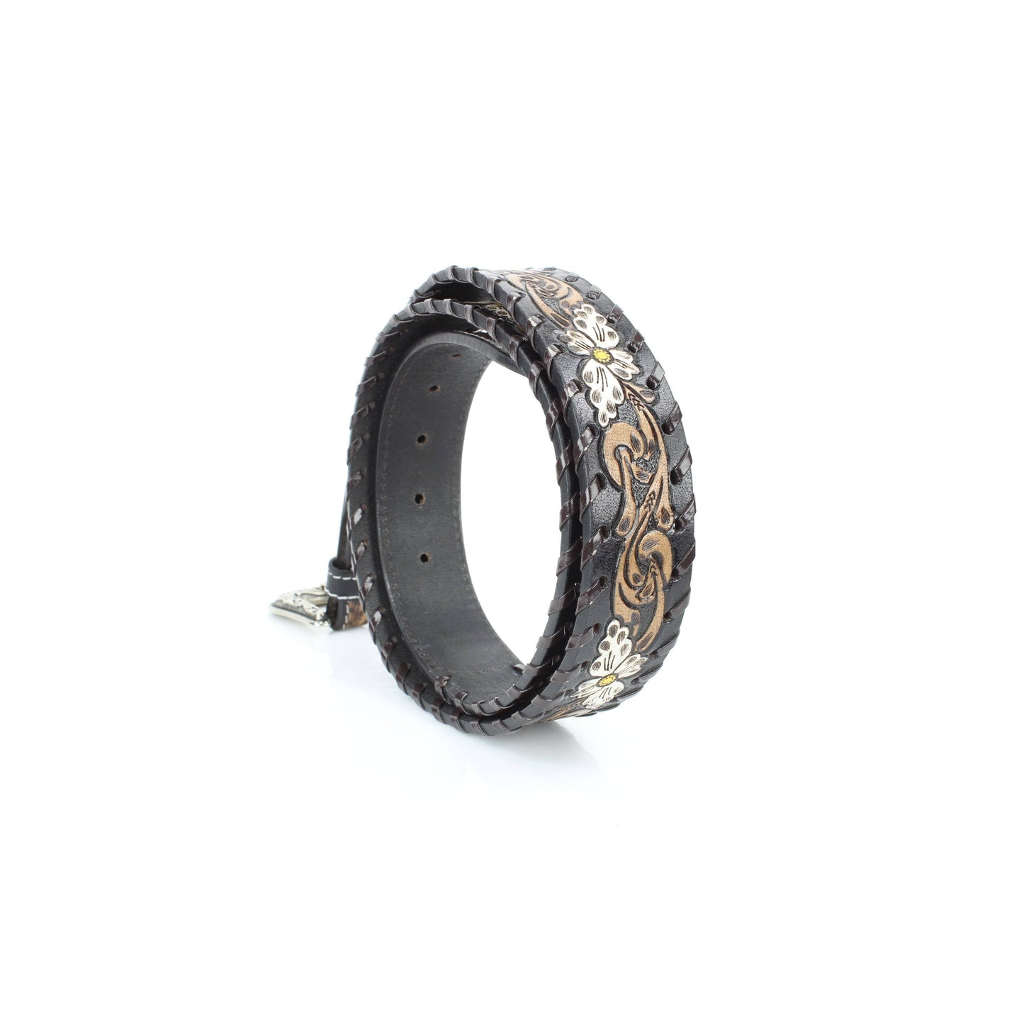 Floral Belt | White Painted Flowers & Whipstitch ABB-14-121