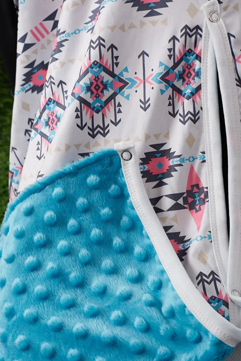Multi Aztec Print Car Seat Cover with Blue Minky Inside