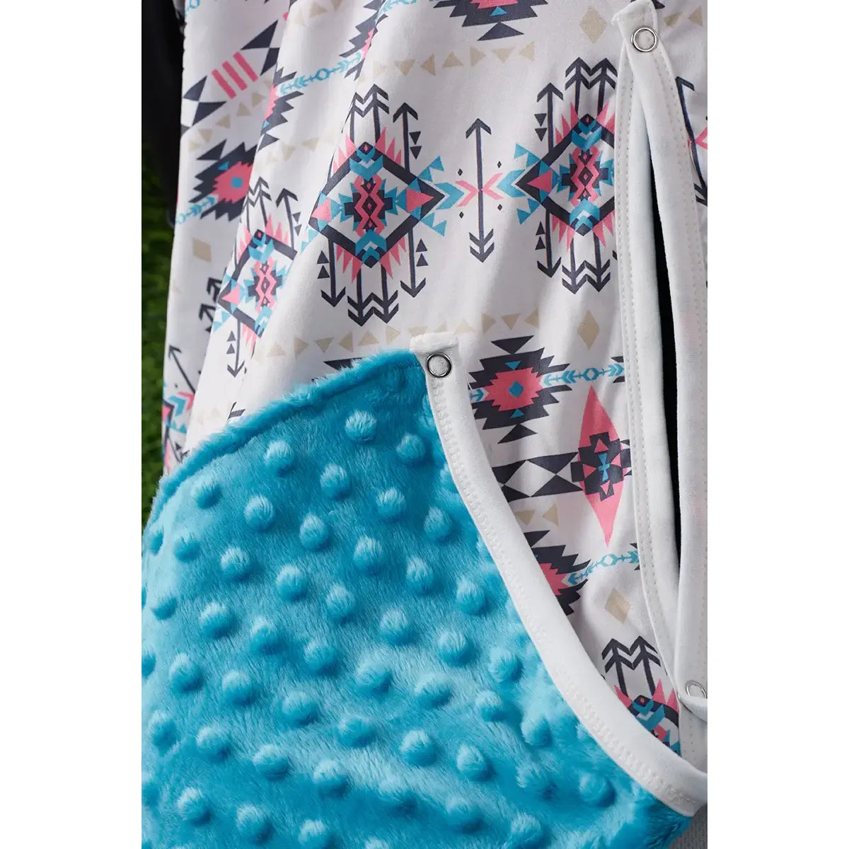 Multi Aztec Print Car Seat Cover with Blue Minky Inside