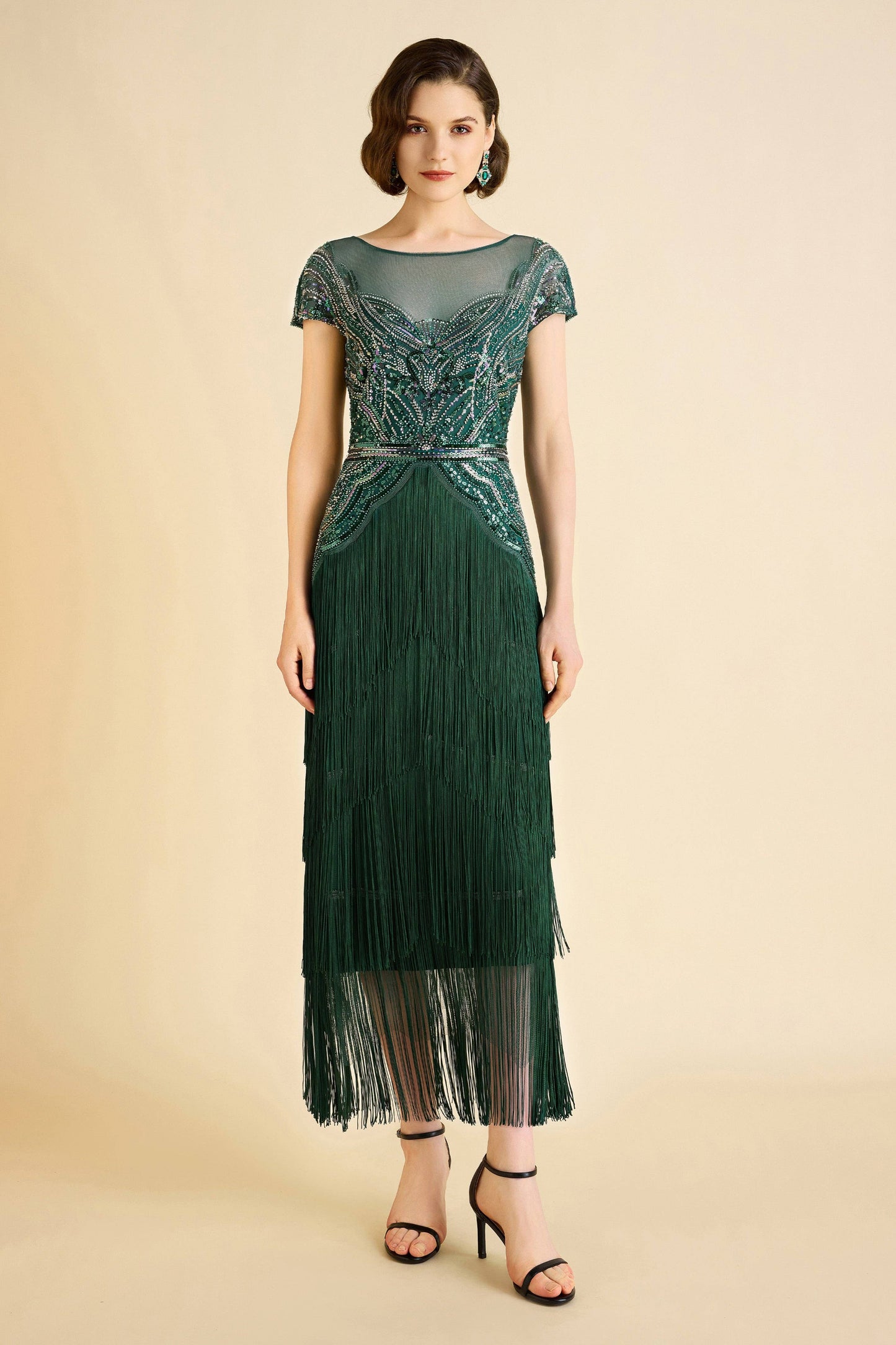 Radiant Iridescent Sequin Fringe Evening Gown