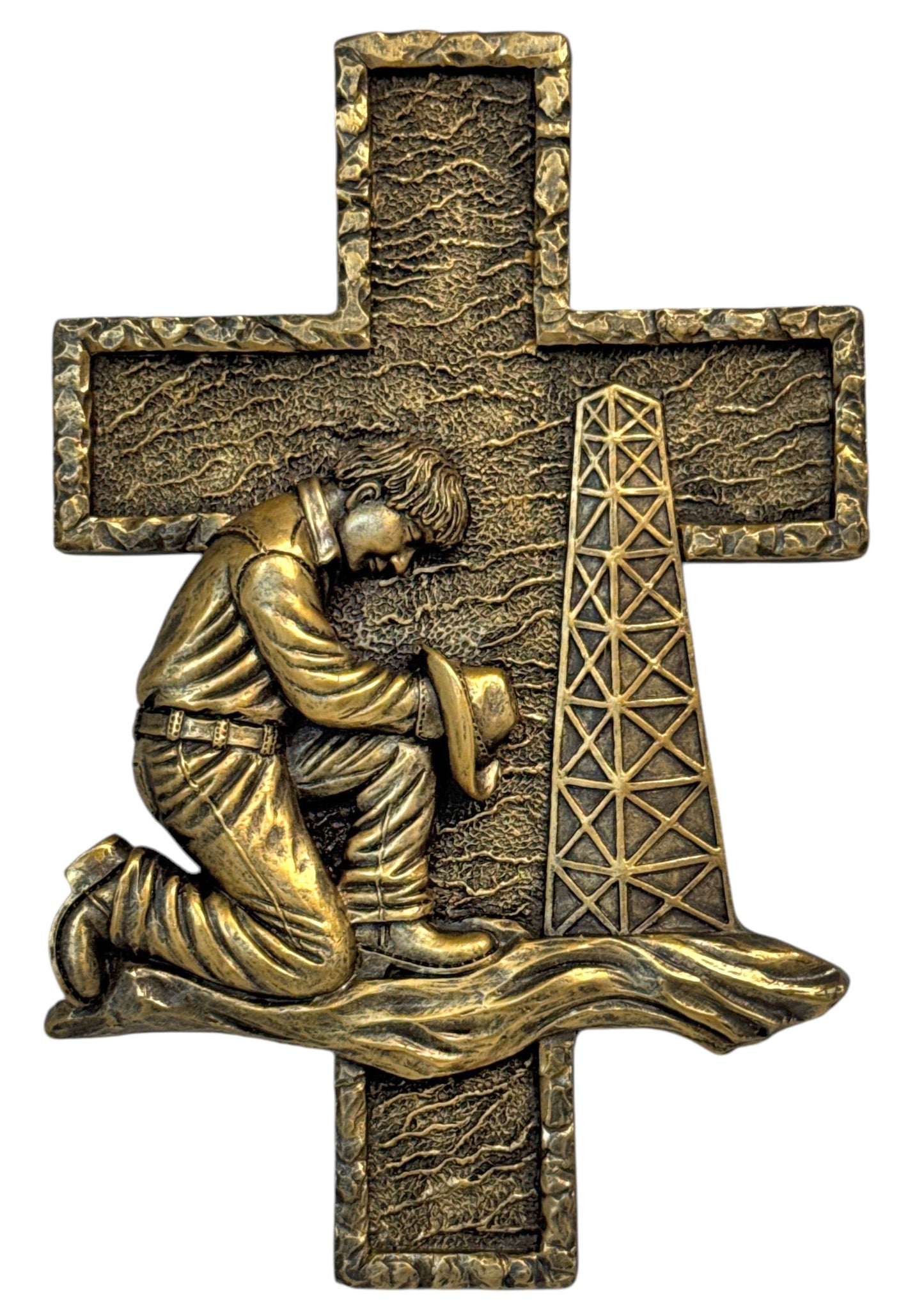 Landman Prayer Cross – Oilfield Kneeling Tribute Wall Decor