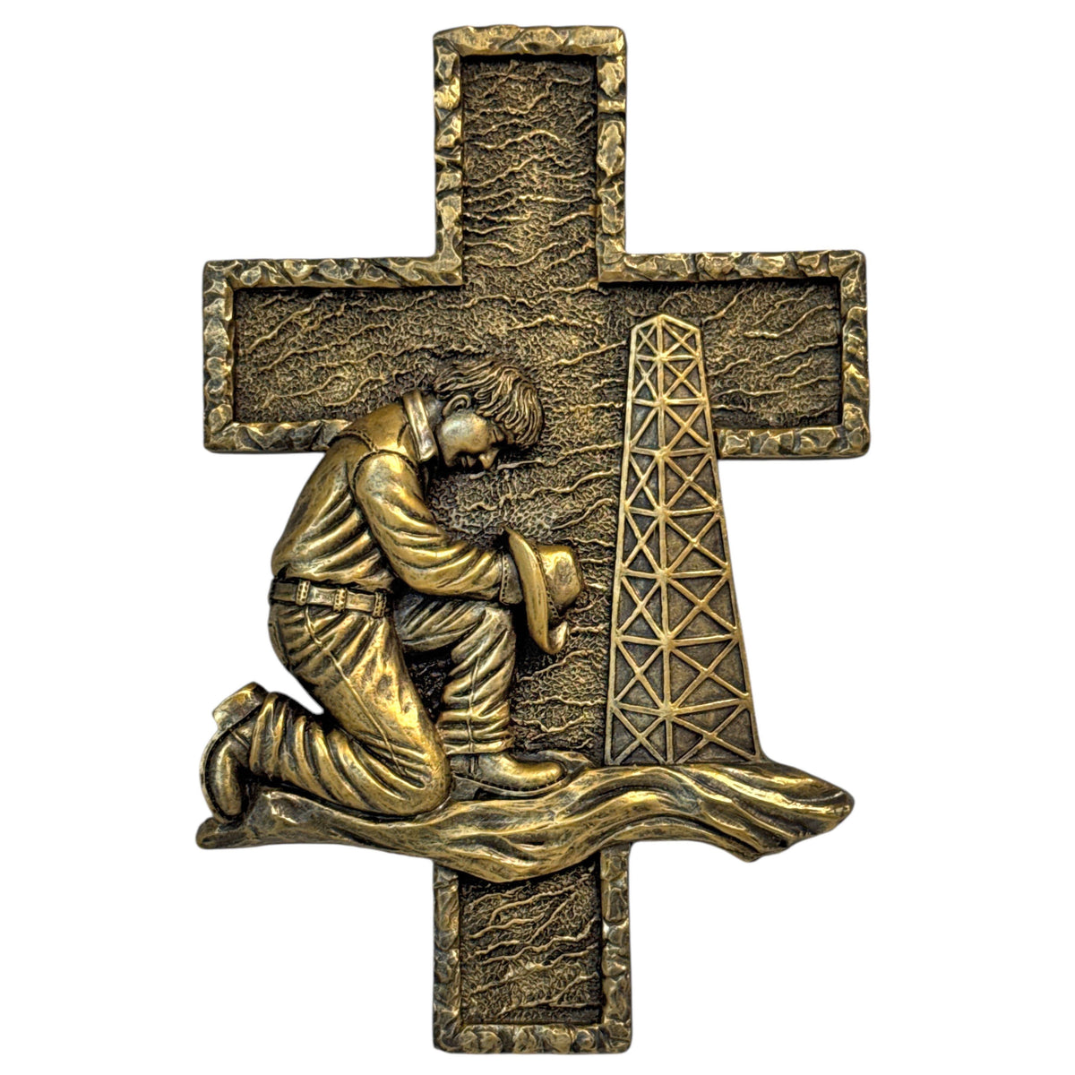 Landman Prayer Cross – Oilfield Kneeling Tribute Wall Decor