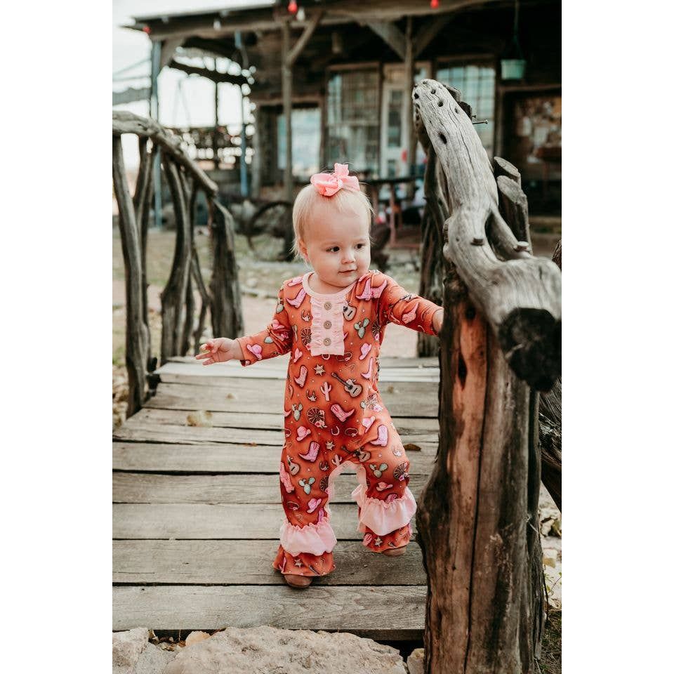 Baby Infant Romper, Guitar & Cowgirl Long Sleeve