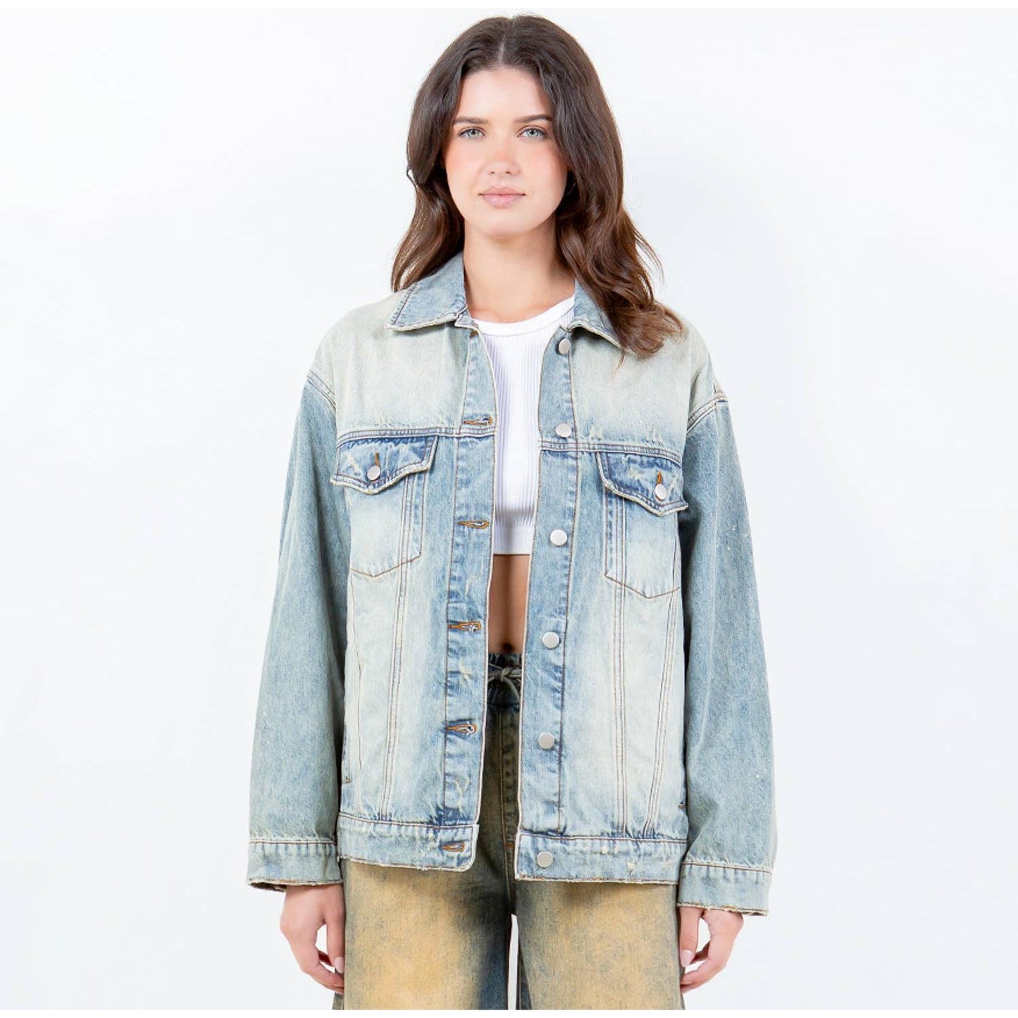 American Bazi - OVERSIZED LIGHT WASHED DENIM JACKET-RJK9987