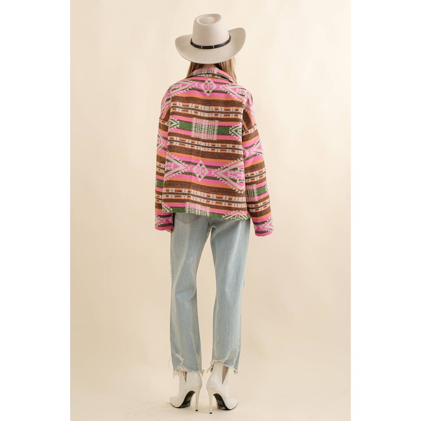 32621J - Aztec Jacquard Mock Neck Button Up Western Jacket