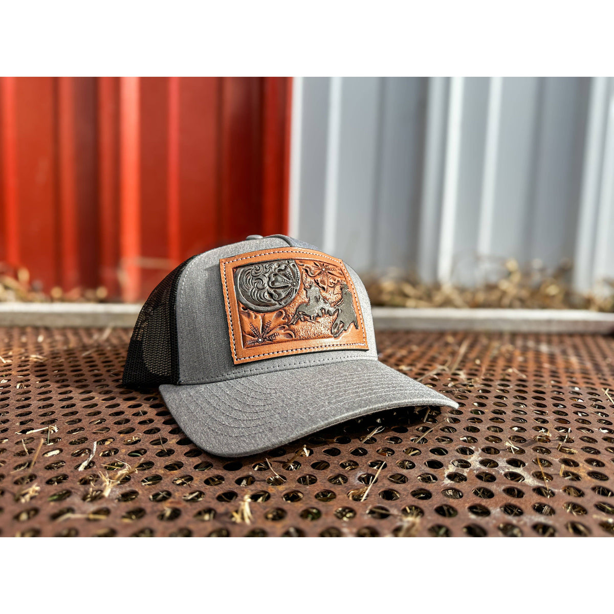 Team Roper Tooled Leather Concho Patch Cap