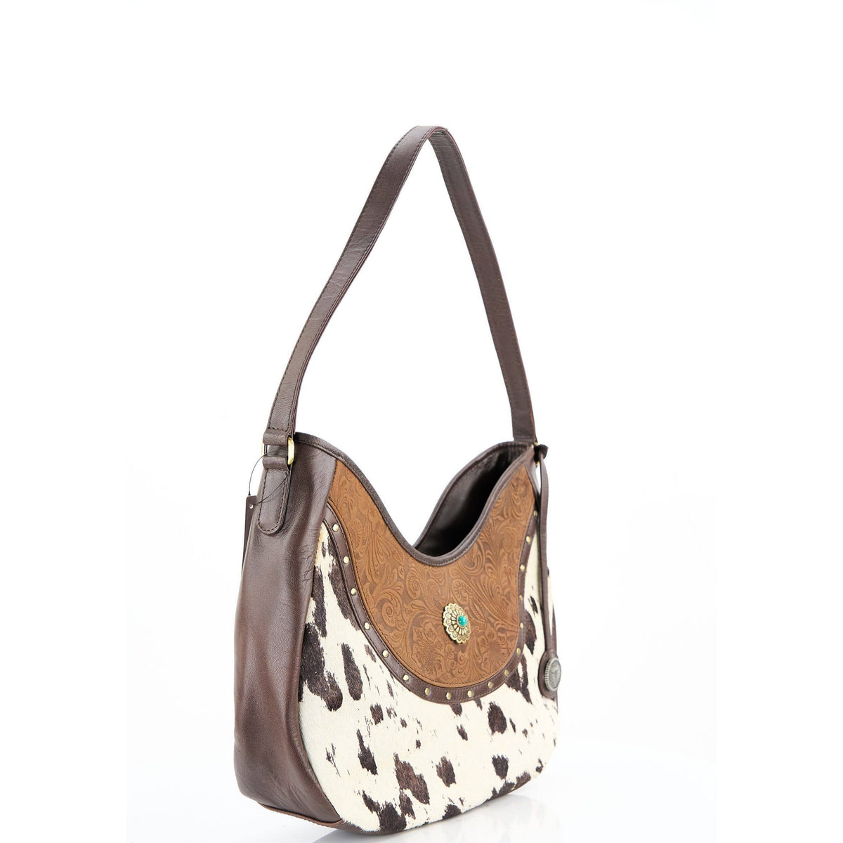 U-Shape Hide Hobo Bag with Turquoise Floral ABBG 40-26205