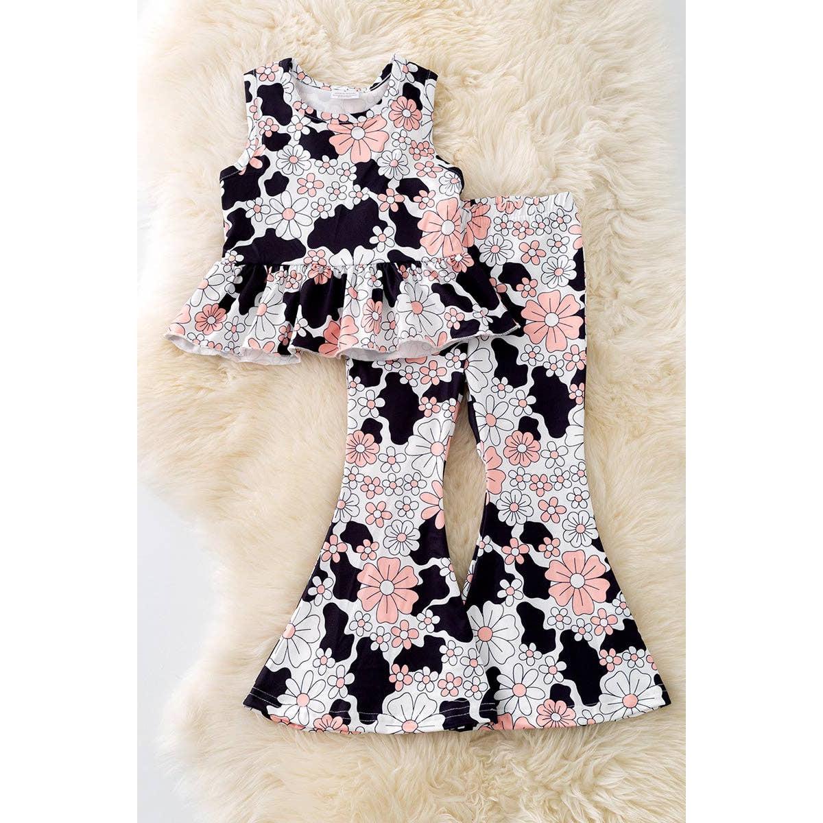 Kids Charm Online - Floral black, white & pink girls 2 piece set. OFG50880 Sol