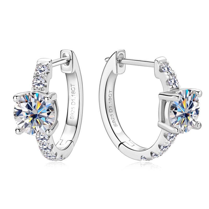 Moissanite Latch Back Huggie Earrings in 925 Sterling Silver