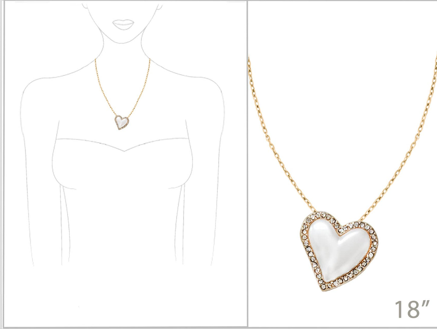 Pearl with Rhinestone Heart Necklace