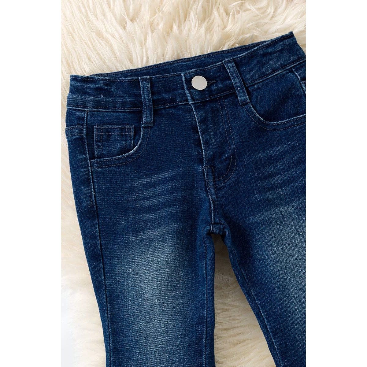 Dark Denim Blue Boot Stitch Bleached Pants PNG60139 AMY