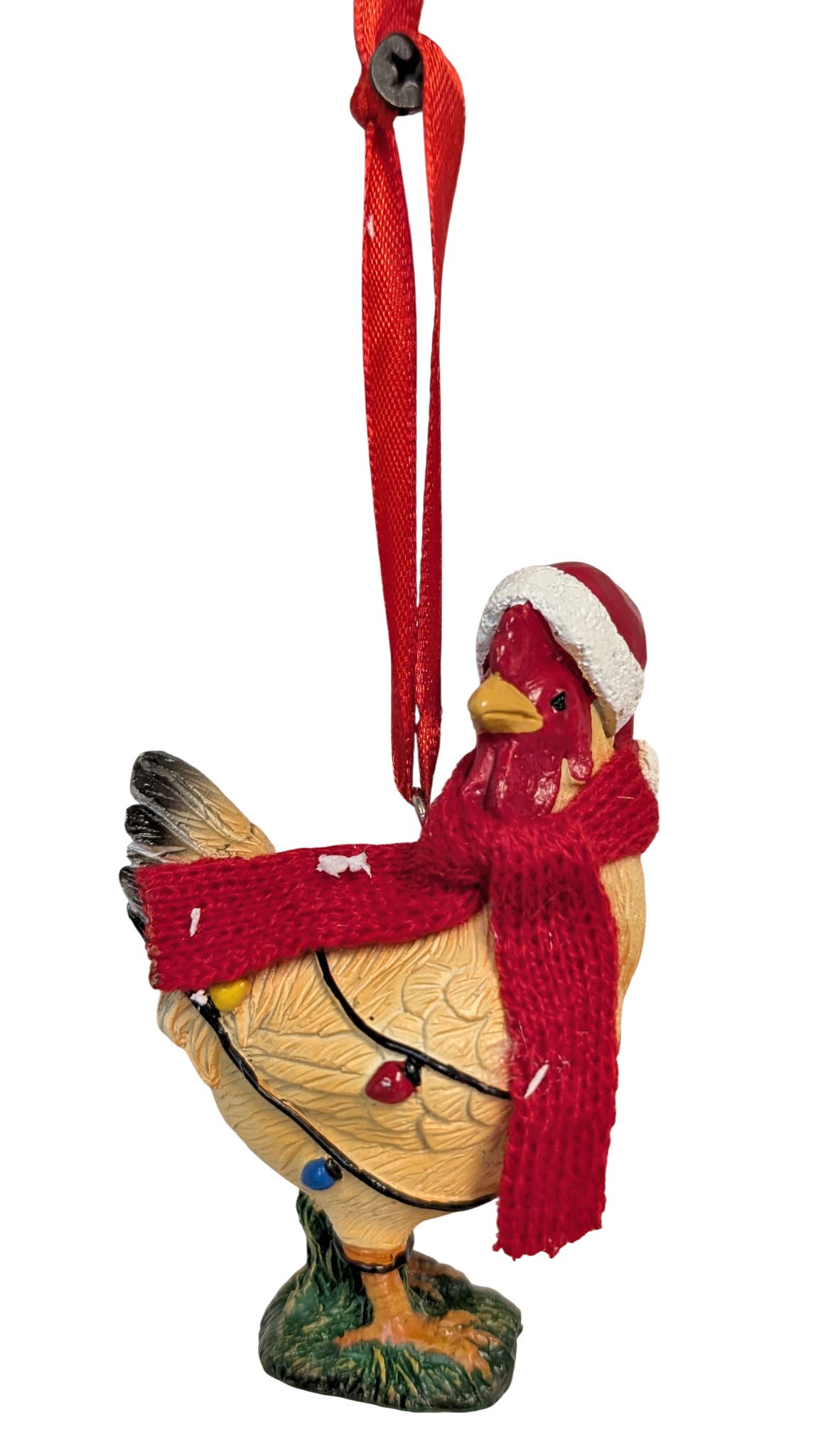 CHRISTMAS ORNAMENT CHICKEN RED HAT, 2"X1.25"X3.5