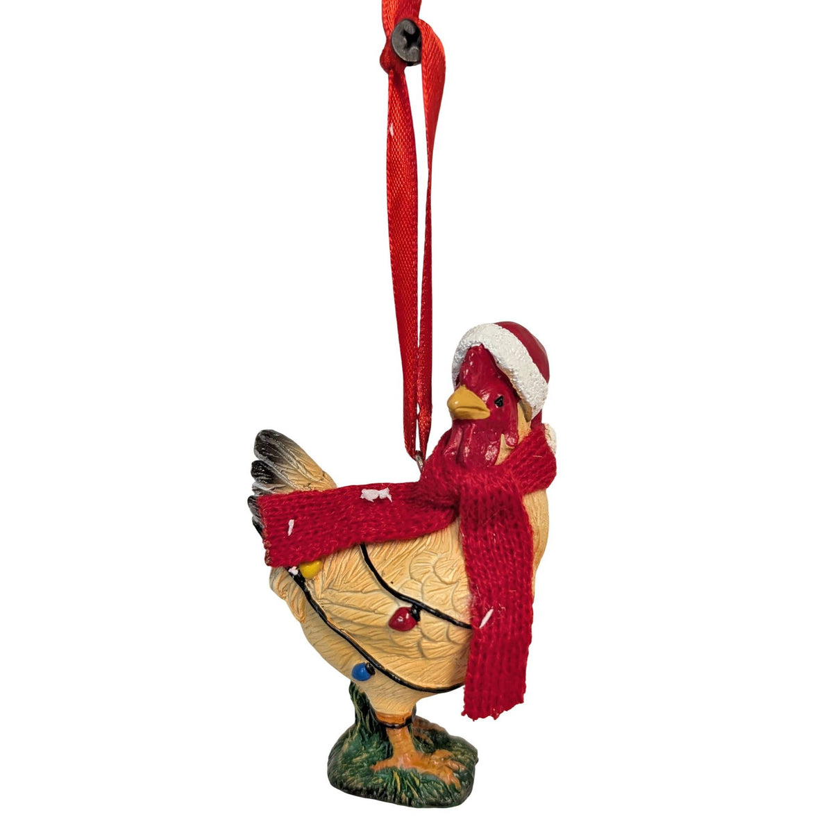 CHRISTMAS ORNAMENT CHICKEN RED HAT, 2"X1.25"X3.5