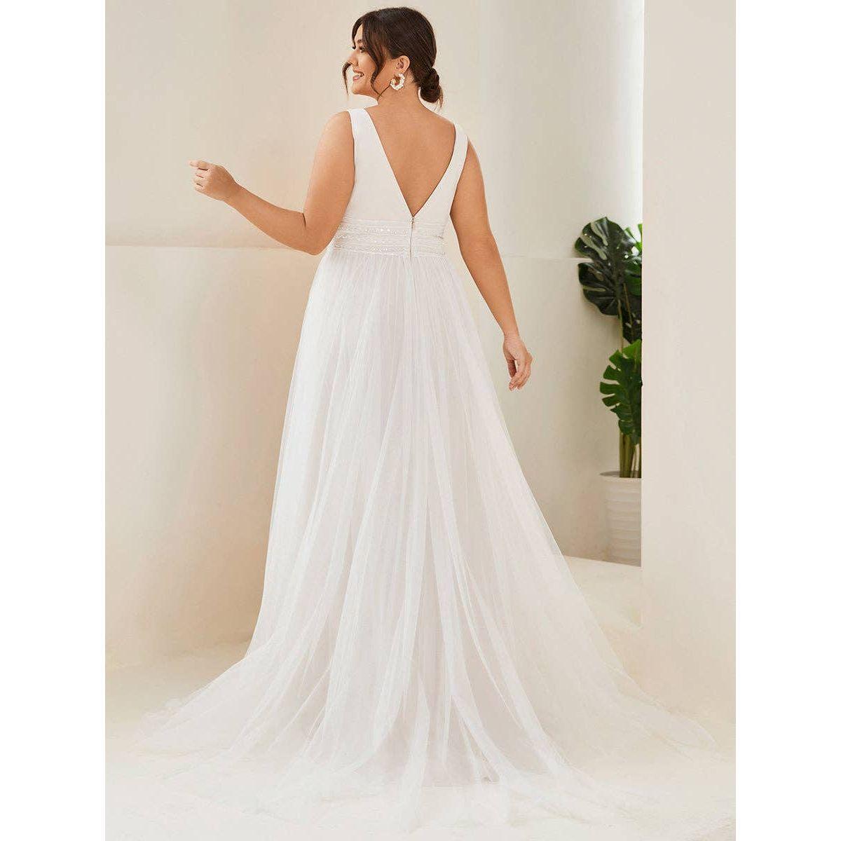 Ever-Pretty - Plus Backless A Line Sleeveless Mesh Wedding Dress