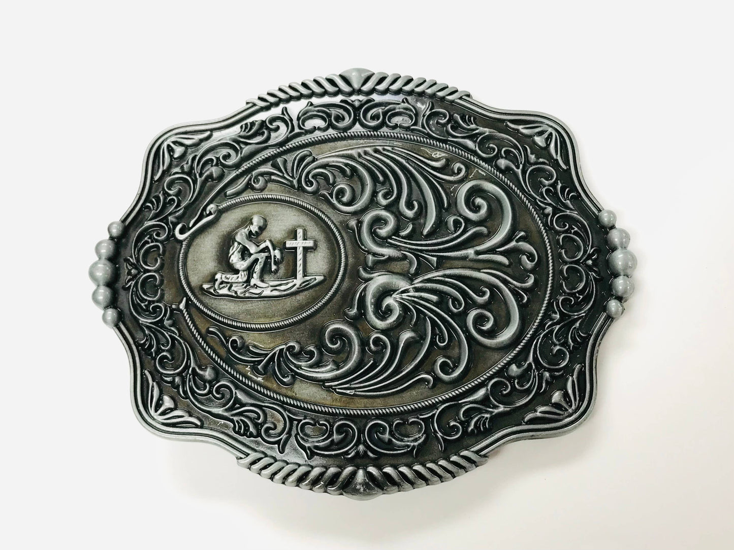 Antique Silver Praying Cowboy Belt Buckle