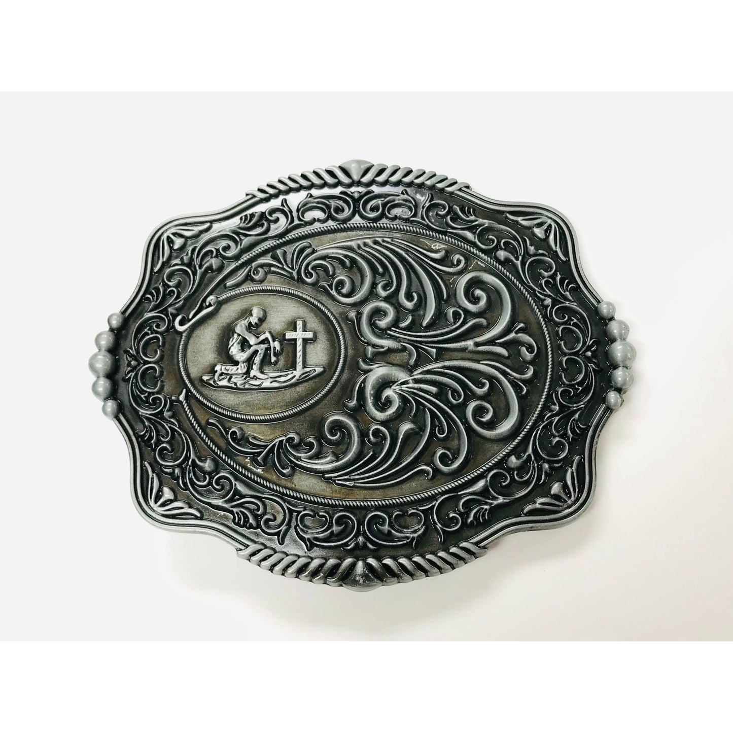 Antique Silver Praying Cowboy Belt Buckle