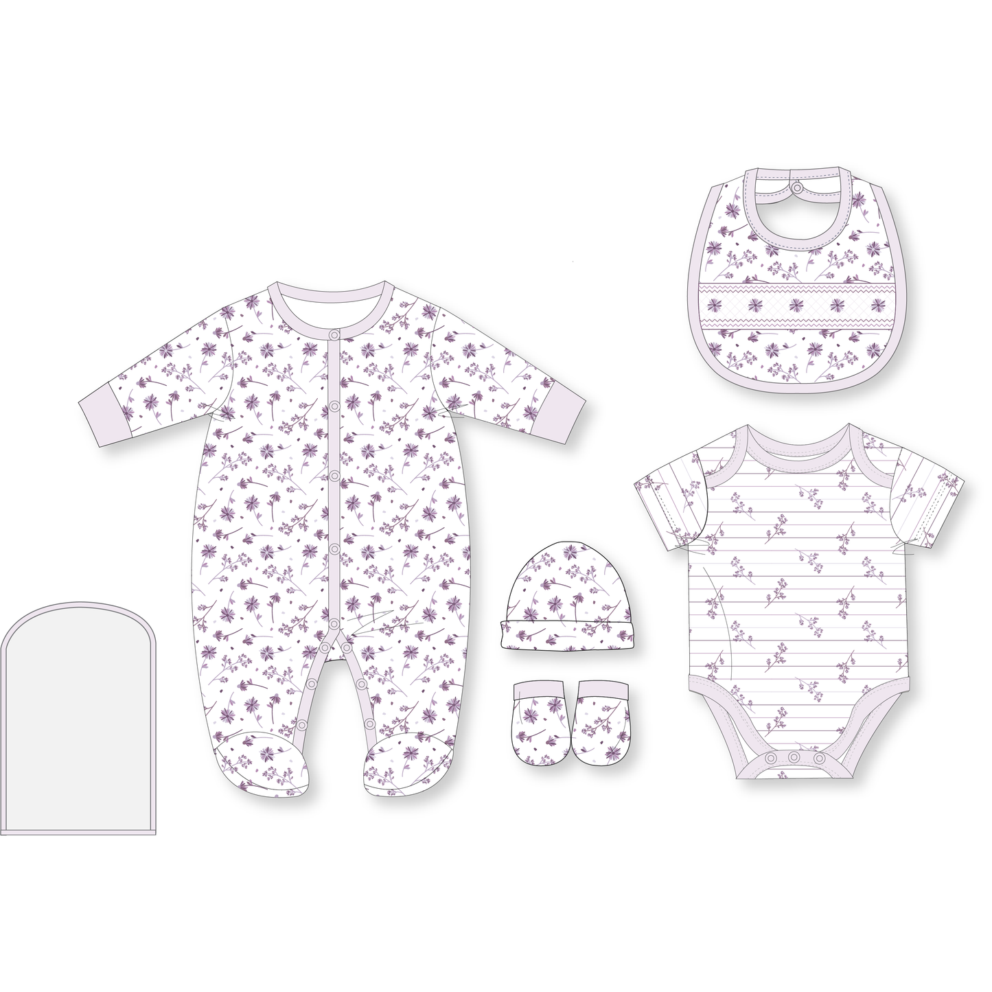 Infant Girls 5 Piece Multipack Set-Purple Floral