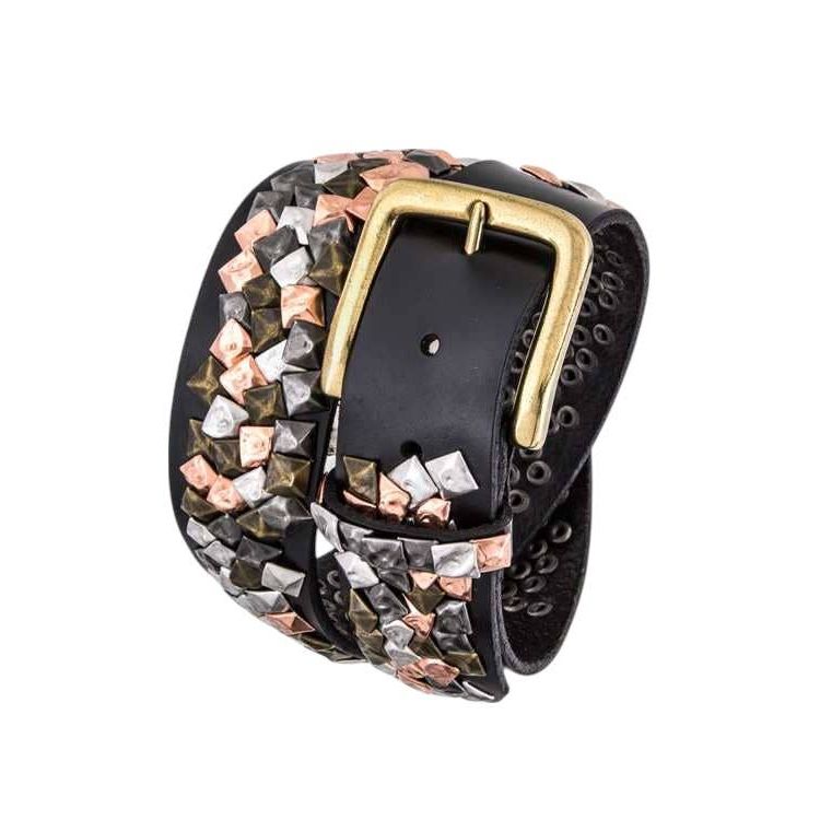 Hammered Studs Iconic Mix Tone Leather Belt