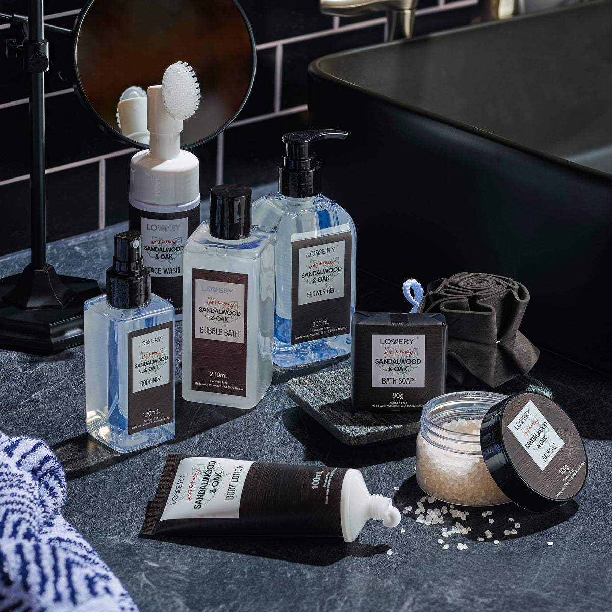 Luxury Spa Kit for Men, Sandalwood Oak Scented Gift Set