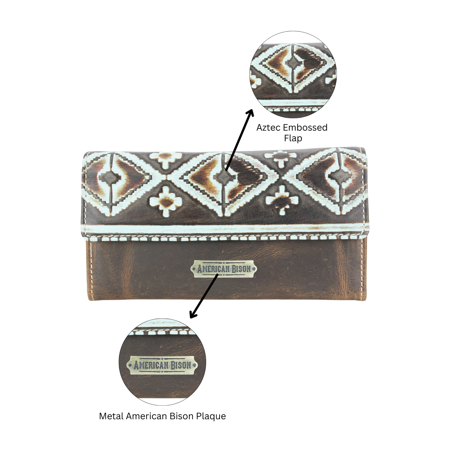 Women’s Brown Leather Aztec Clutch Wallet ABLW 18-2523