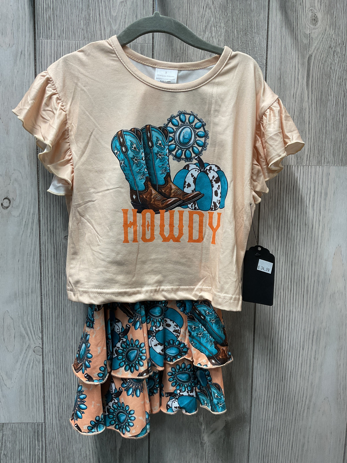 Turquoise Howdy tunic pants girls clothing set