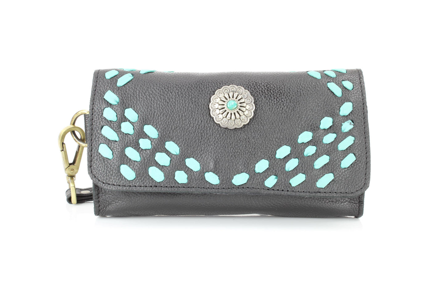 Womens Concho Flap Over ClutcH w/ Turquoise Accent ABLW-1005