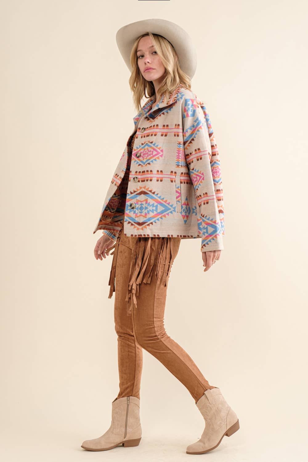32621J - Aztec Jacquard Mock Neck Button Up Western Jacket