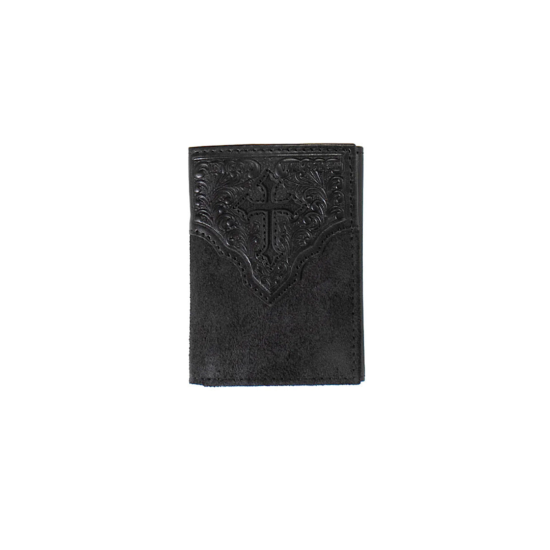 Nocona - Black Roughout Cross Men’s Trifold Wallet N5413601