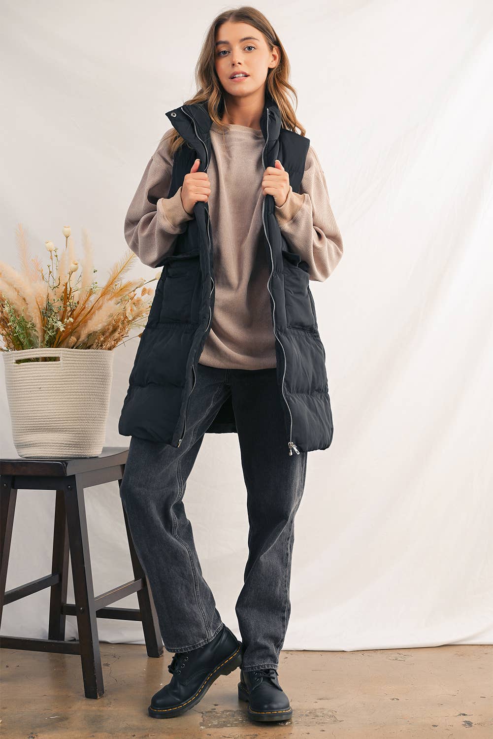 Winter Full Zipper Pockets Puffer Outerwear Vest