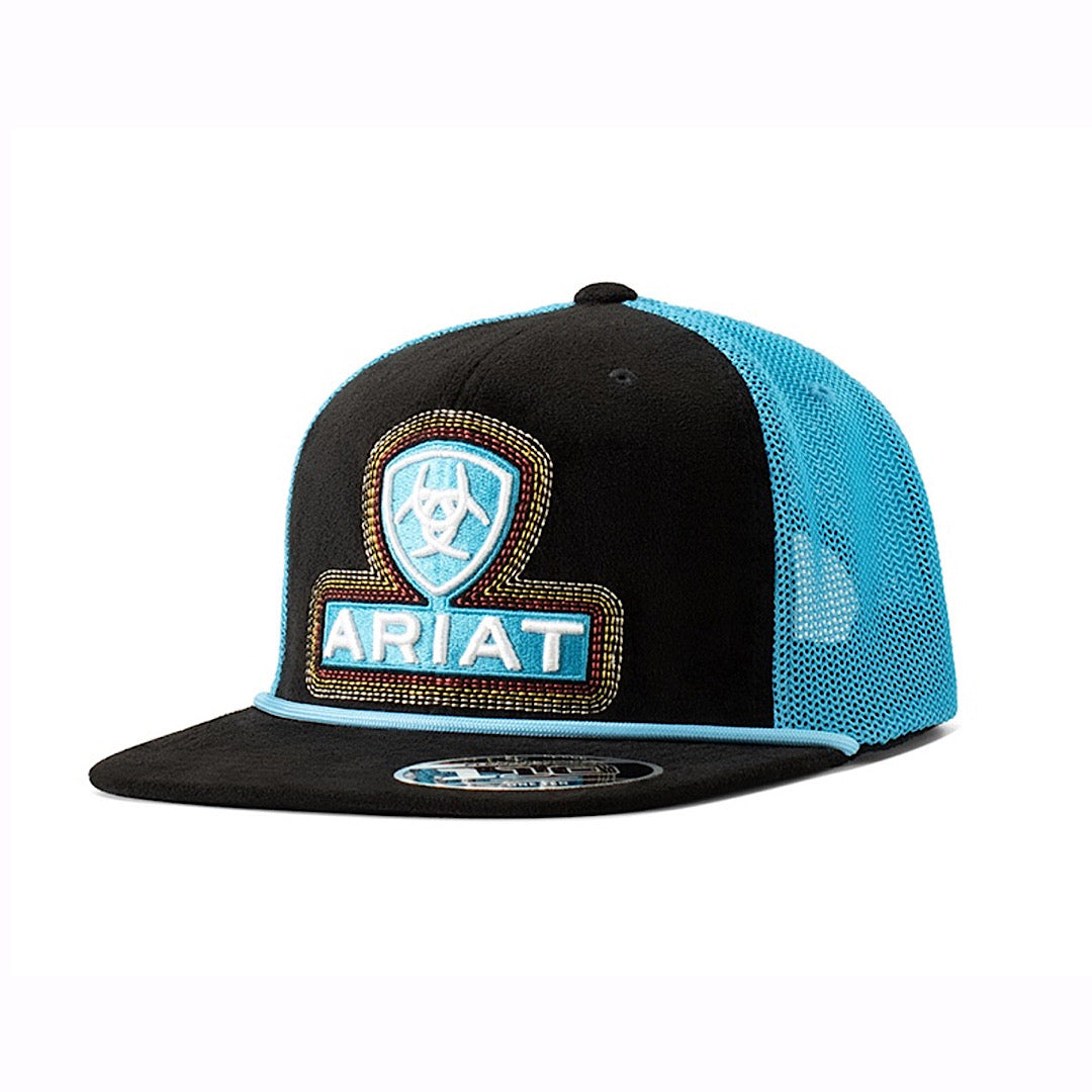 Ariat - Black Roughout & Turquoise With Ariat Embroidered Logo Snap Back Men’s Ball Cap A300083663