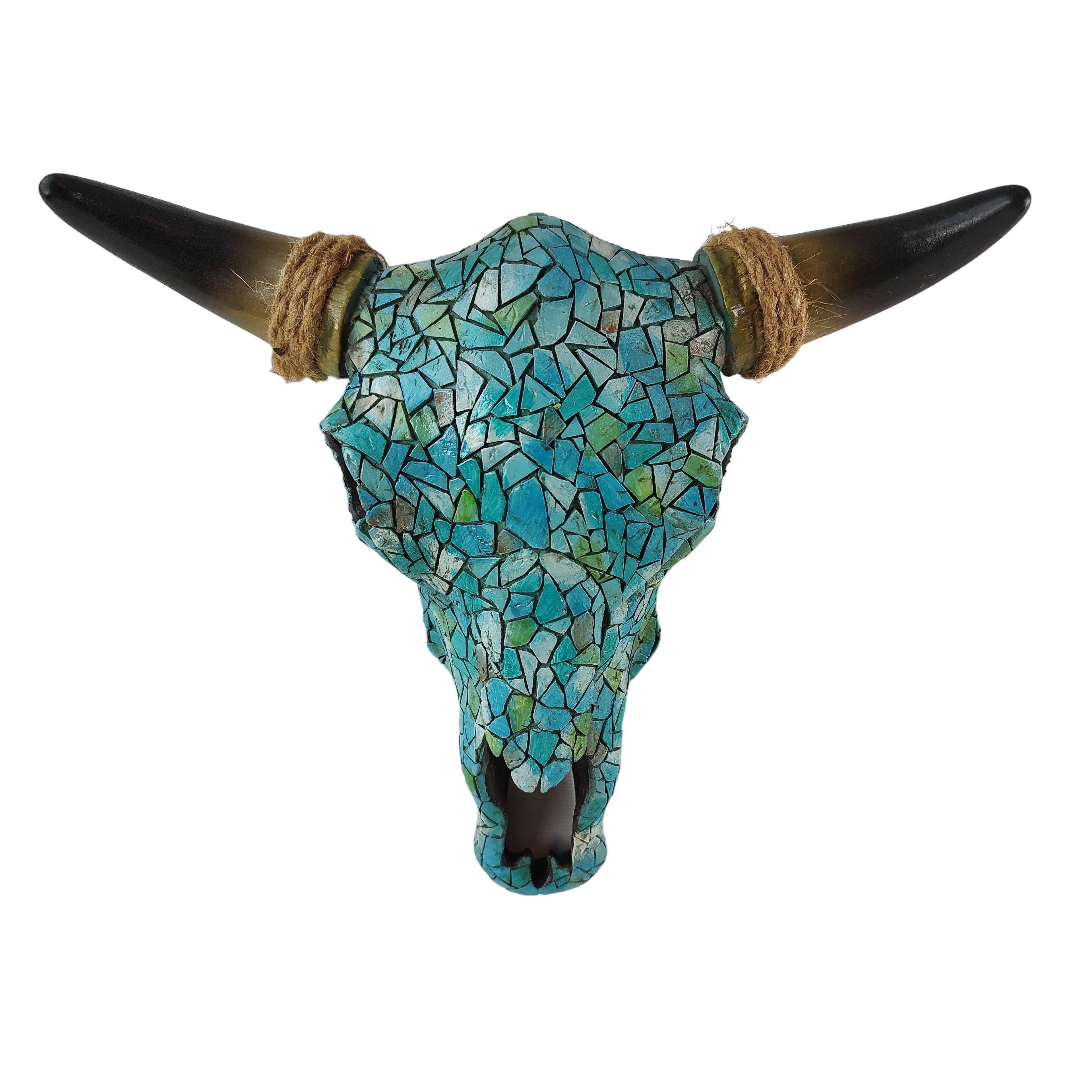 Mosaic Turquoise Tile Western Cow Bull Skull Wall Décor