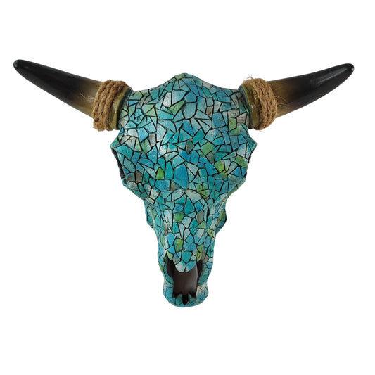 Mosaic Turquoise Tile Western Cow Bull Skull Wall Décor