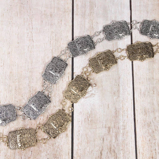 Western Engraved Boots Concho Chain Belt