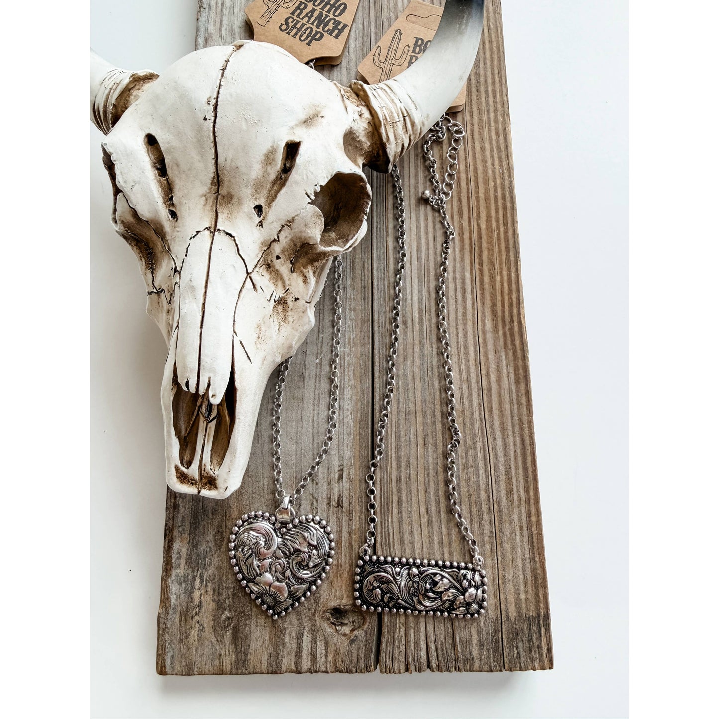 Western Style Engraved Heart | Bar Necklace
