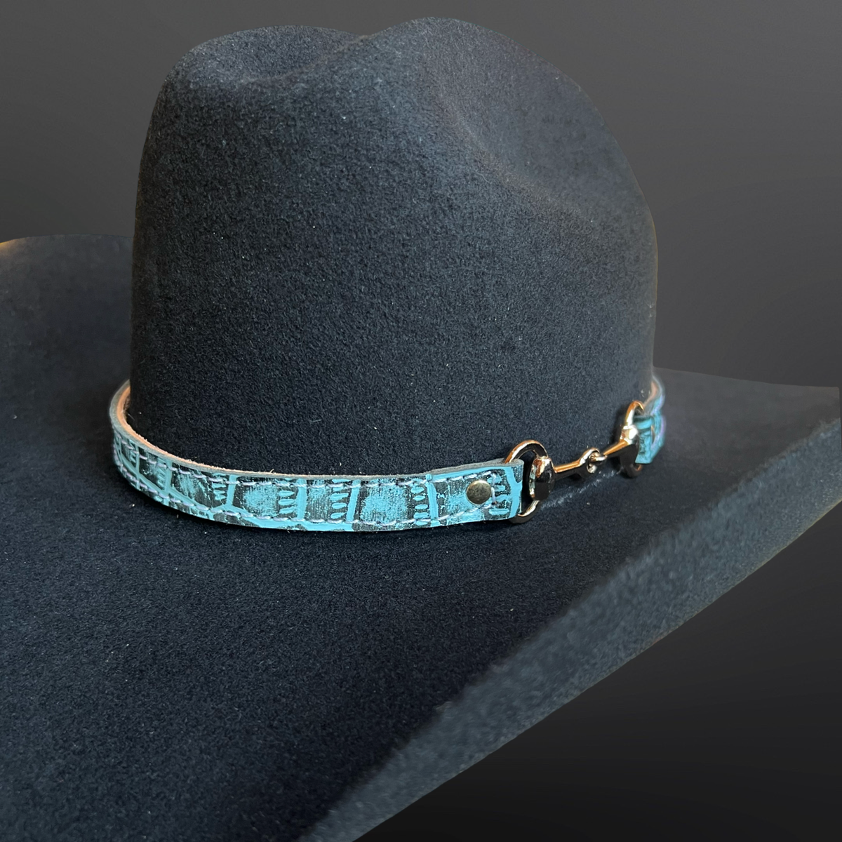 Cowboy Hat Band Embossed Leather Snaffle Bit Turquoise Brown