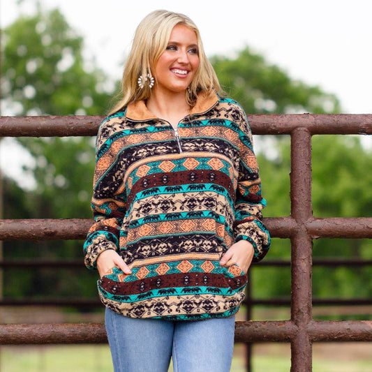 Abstract Print Sherpa with Pockets