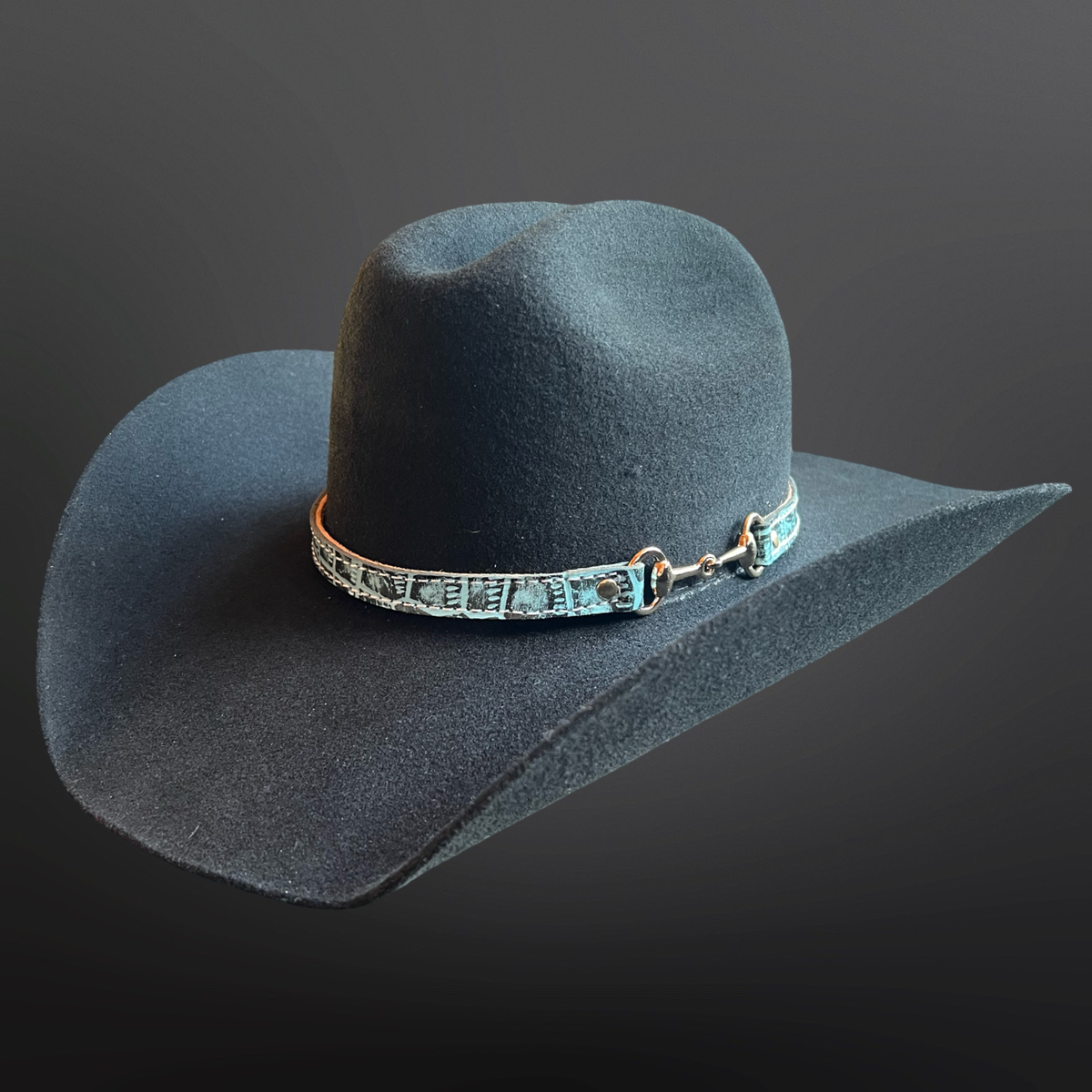 Cowboy Hat Band Embossed Leather Snaffle Bit Turquoise Brown