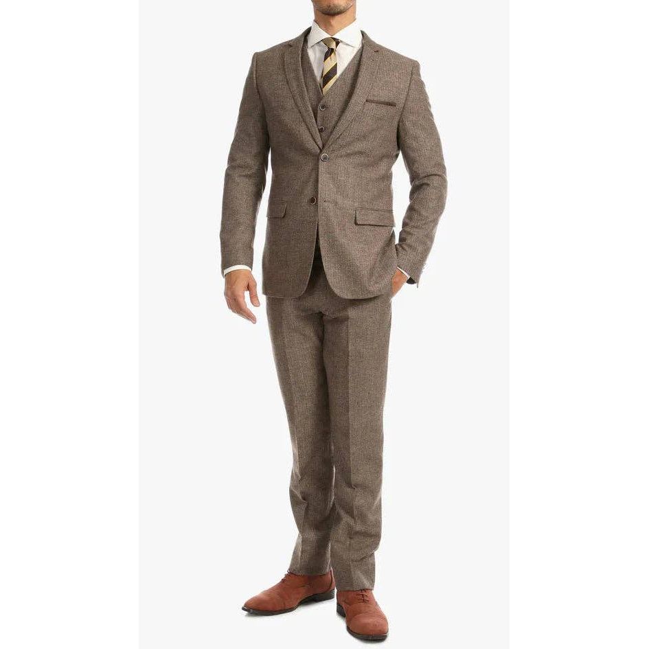 York Brown 3 Piece Herringbone Suit