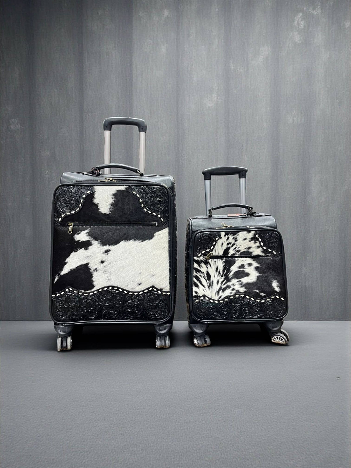 Black Tooled Leather & Cowhide Luggage 