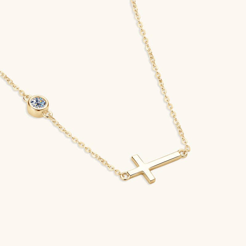 Moissanite Horizontal Cross Necklace in 925 Sterling Silver